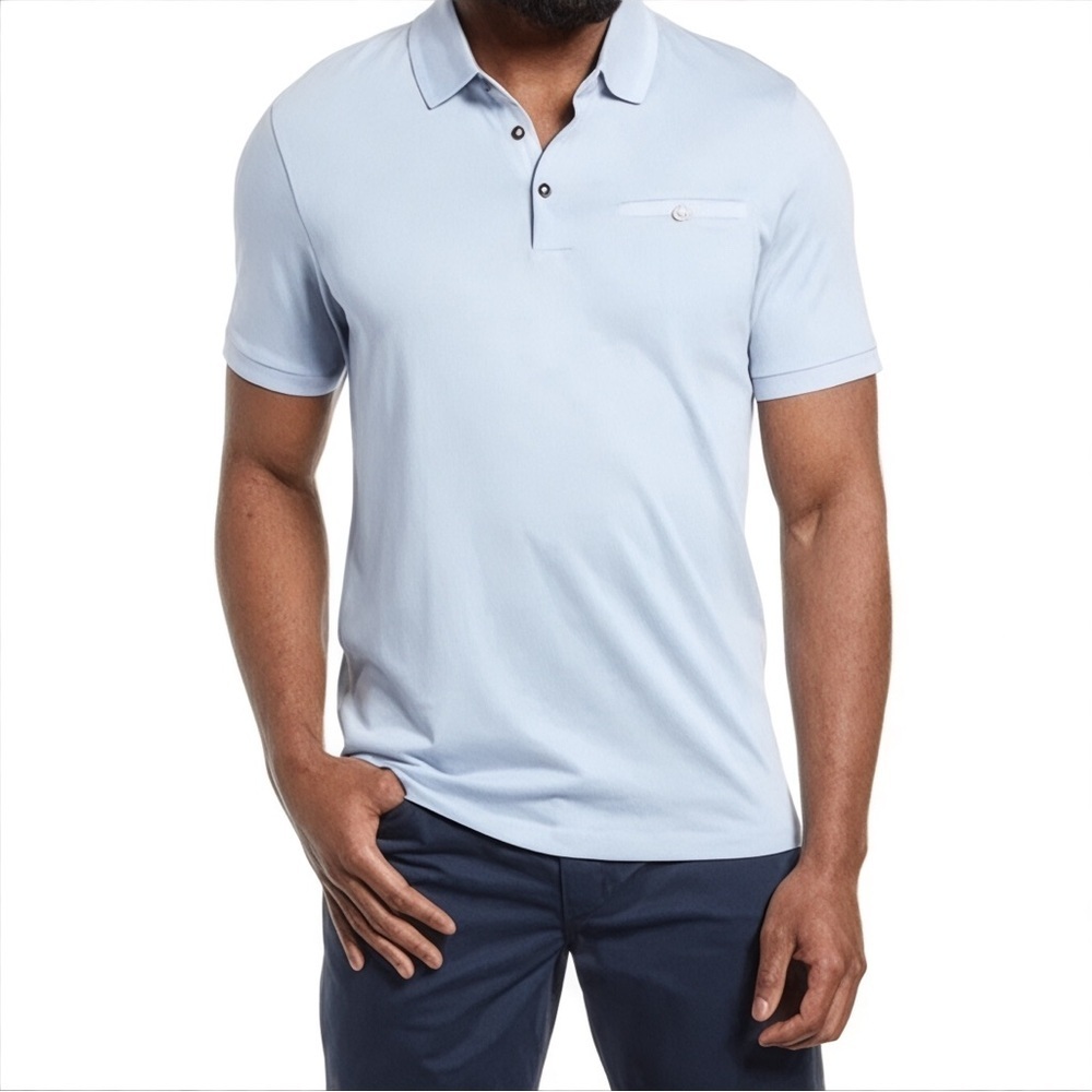 Ted Baker London Mens Polo Shirt Sz 3XL Tortila Sky Blue NWT Golf Preppy Lightwe